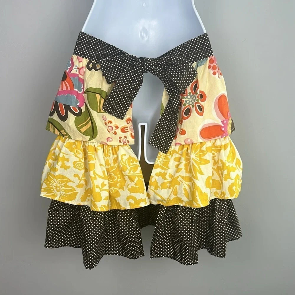 NWOT Vintage Pier 1 Bohemian Ruffle Tiered Apron Colorful Art to Wear OS Tie Bow